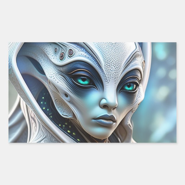 Adult humanoid female alien insecticide typically  rectangular sticker (Front)