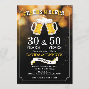 Adult Joint Birthday Invitation Cheers and Beers