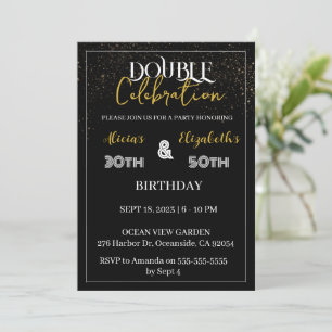 Adult Joint Birthday Party Black & Gold Combined  Invitation