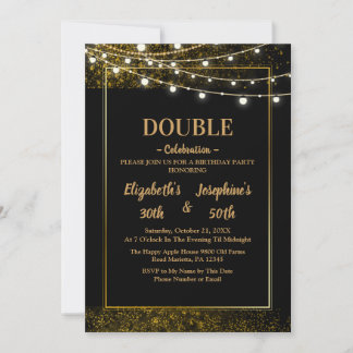 Adult Joint Birthday Party | Black Gold Glitter Invitation