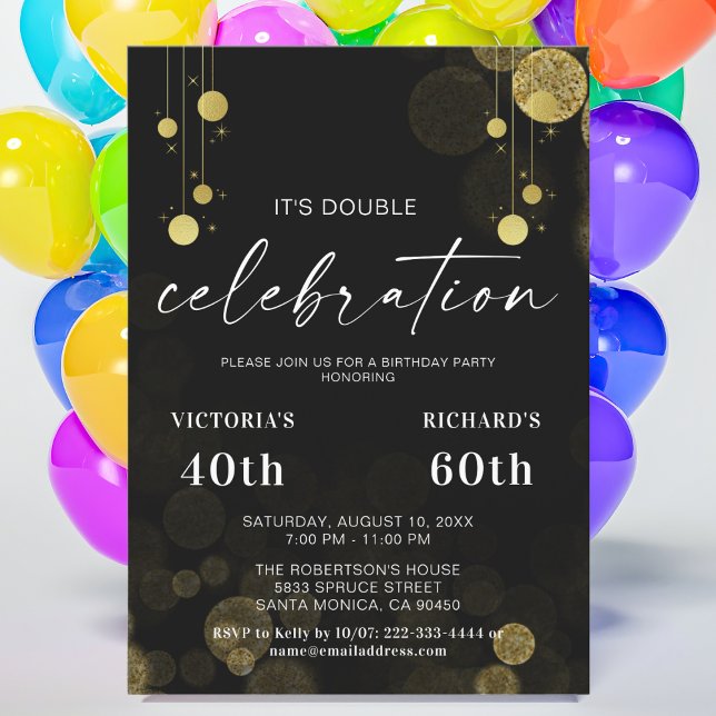 Adult Joint Birthday Party | Black Gold Glitter Invitation (Creator Uploaded)