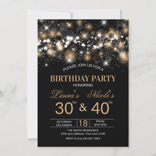 Adult Joint Birthday Party Invitation Gold Glitter (Front)