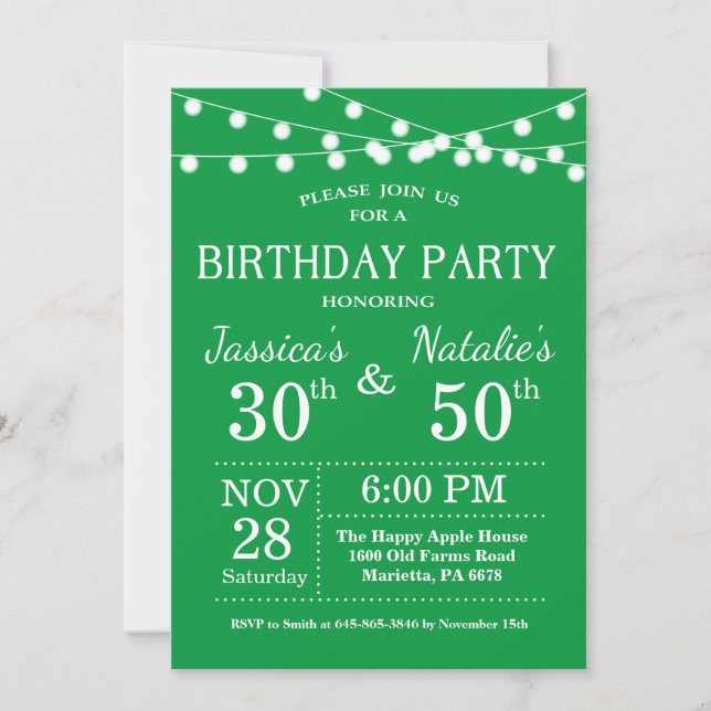 Adult Joint Birthday Party Invitation Green (Front)