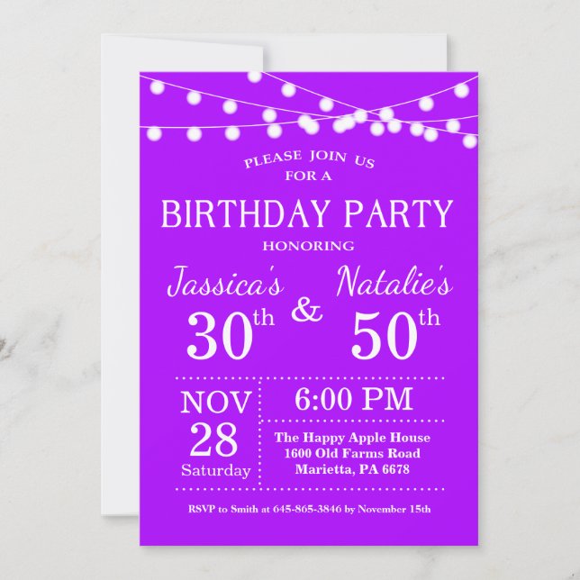 Adult Joint Birthday Party Invitation Purple (Front)