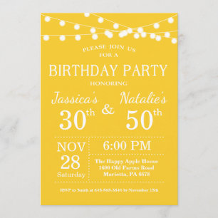 Adult Joint Birthday Party Invitation Yellow