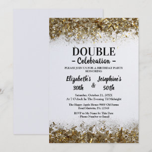 Adult Joint   Double Birthday Party   White Gold  Invitation