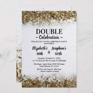 Adult Joint Double Birthday Party White Gold Invitation