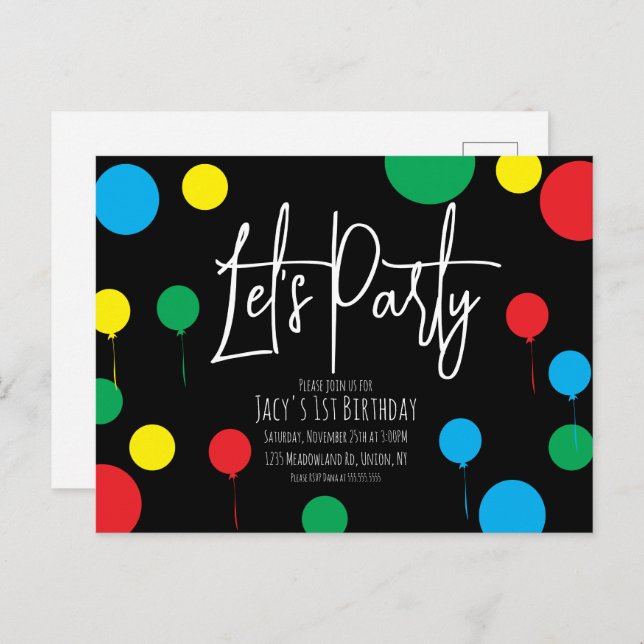 Adult Kids Birthday Party Dots Balloons Postcard (Front/Back)