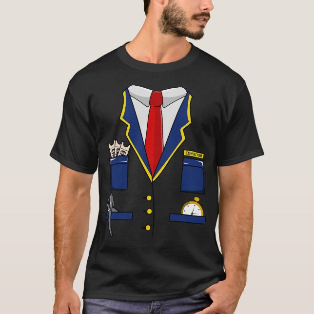 Adult Kids Railroad Halloween Train Conductor Cost T-Shirt (Front)