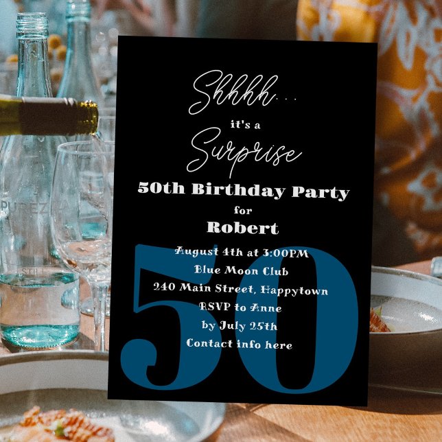 Adult Male Surprise Birthday Party Black Invitation (Creator Uploaded)