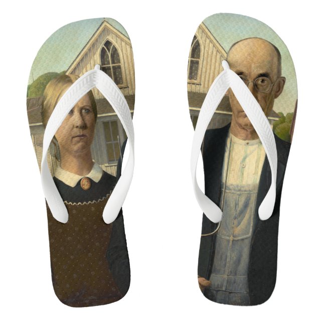 Adult Mens/Women, Wide Strap, American Gothic Thongs (Footbed)