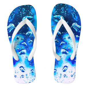 Adult Mens/Women, Wide Strap, Blue Raindrops Flip  Thongs