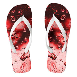 Adult Mens/Women, Wide Strap, Red Raindrops  Flip  Thongs