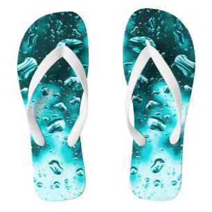 Adult Mens/Women, Wide Strap, Teal Raindrops Flip  Thongs