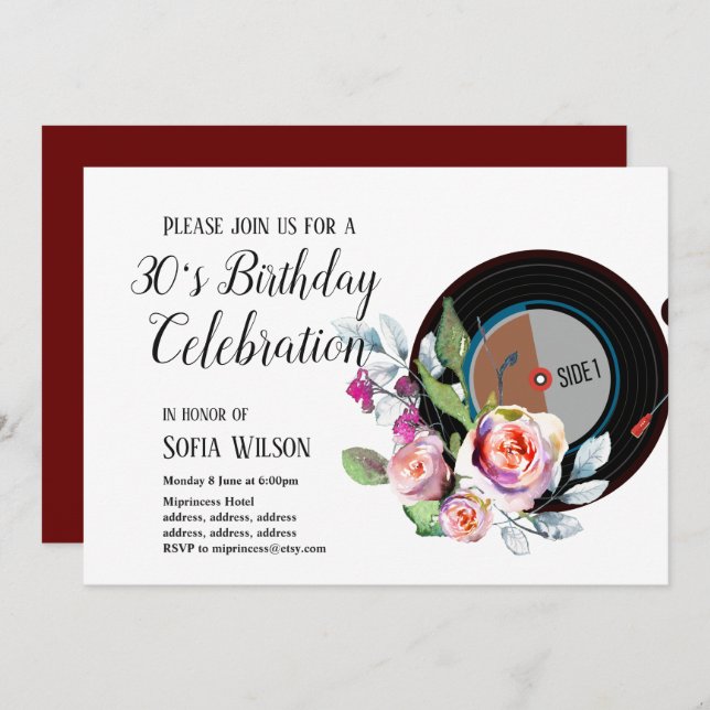 adult music, birthday party invitation (Front/Back)