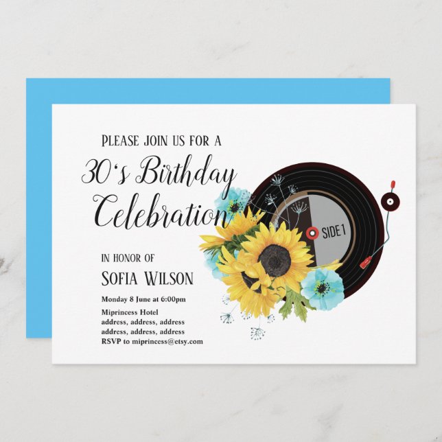 adult music, birthday party invitation (Front/Back)