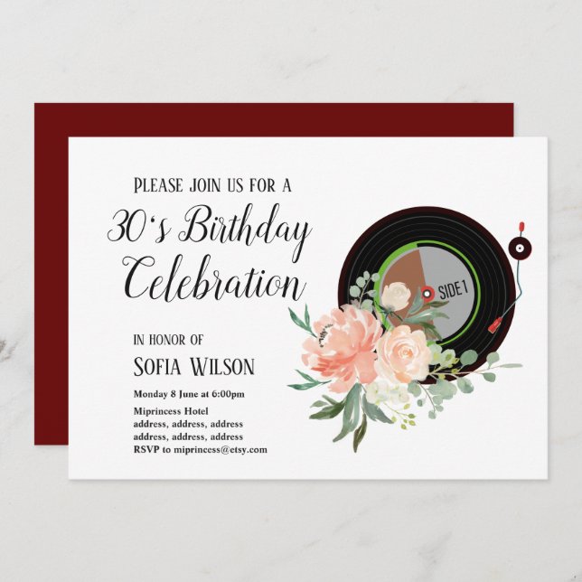 adult music, birthday party invitation (Front/Back)