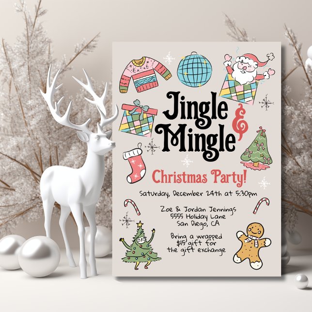 Adult or Kids Retro Doodle Christmas Party Invitation (Creator Uploaded)