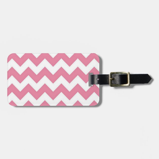 Adult, Pink Chevron, Luggage Tag w/ leather strap (Front Horizontal)