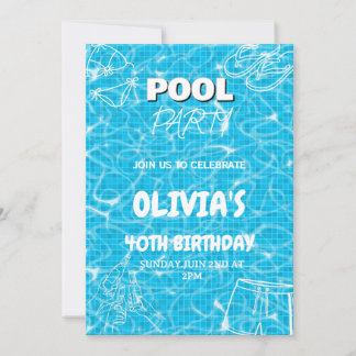 Adult Pool Party Adult Summer Birthday Invitation