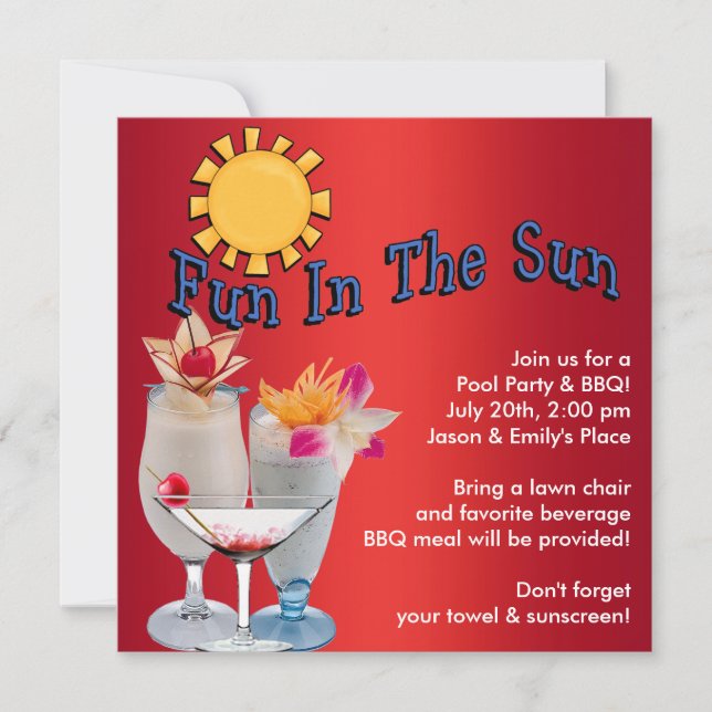 Adult Pool Party BBQ Invitation (Front)
