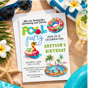 Adult Pool Party Summer Beach Birthday  Invitation
