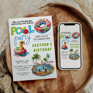Adult Pool Party Summer Beach Birthday Invitation