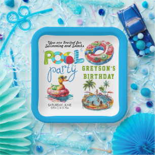 Adult Pool Party Summer Beach Birthday  Paper Plate