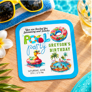 Adult Pool Party Summer Beach Birthday Square Sticker