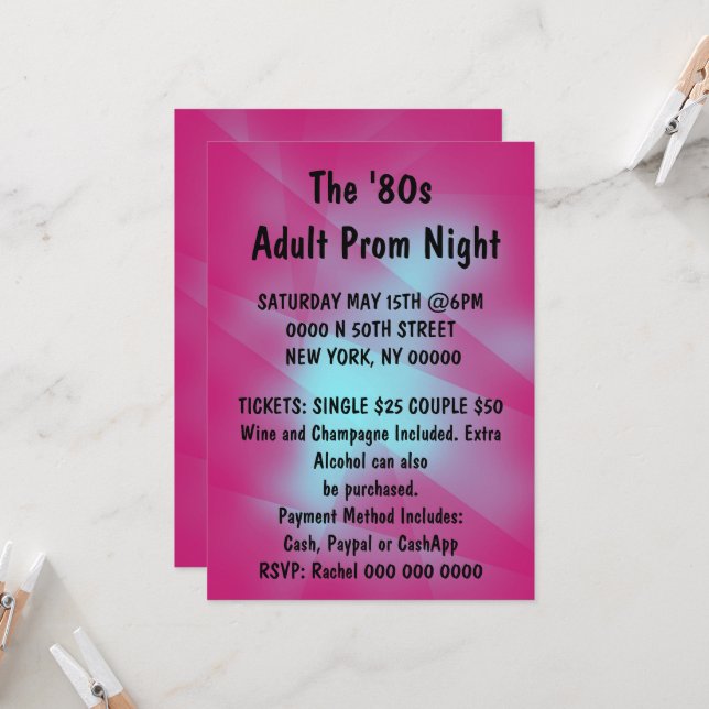 Adult Prom Night Invitation (Front/Back In Situ)