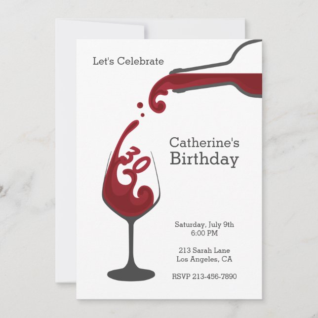 Adult Red Wine Modern Birthday Party Invitation (Front)