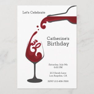 Adult Red Wine Modern Birthday Party Invitation