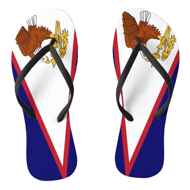Adult Slim Straps with Flag of American Samoa, USA Thongs (Footbed)