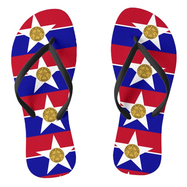 Adult Slim Straps with Flag of Dallas, USA Thongs (Footbed)