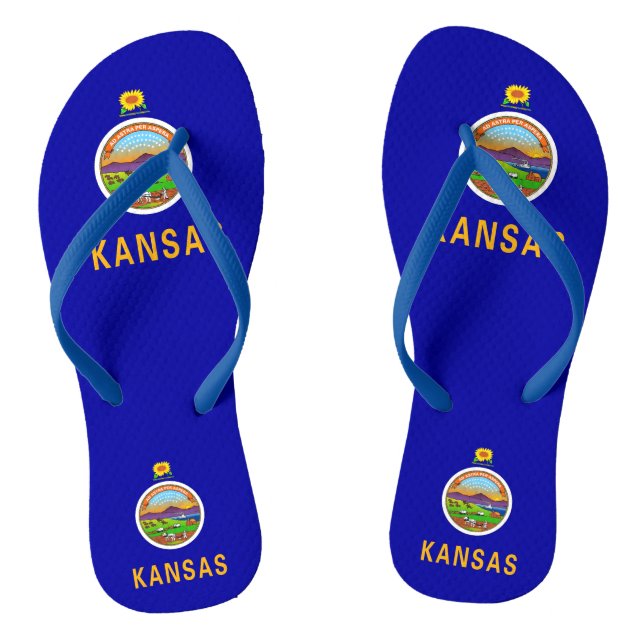 Adult Slim Straps with Flag of Kansas, USA Thongs (Footbed)