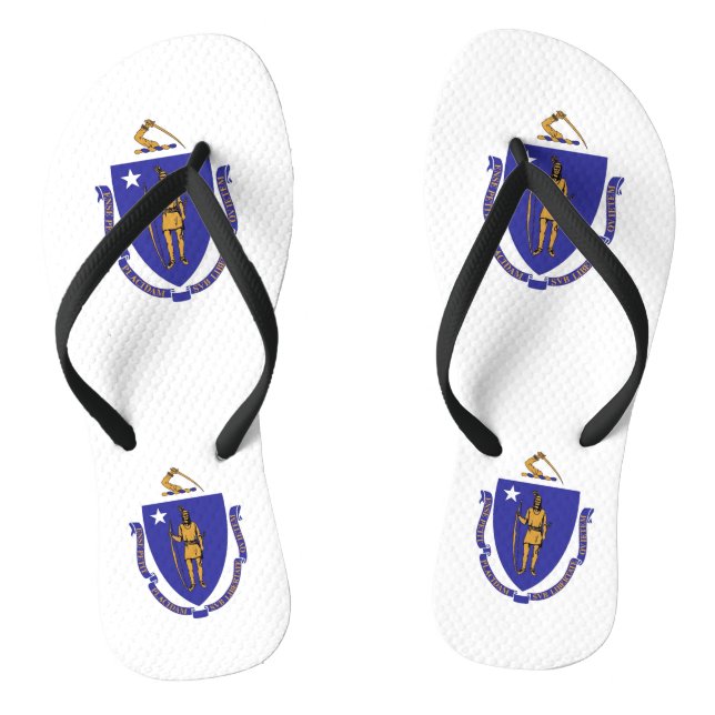 Adult Slim Straps with Flag of Massachusetts, USA Thongs (Footbed)