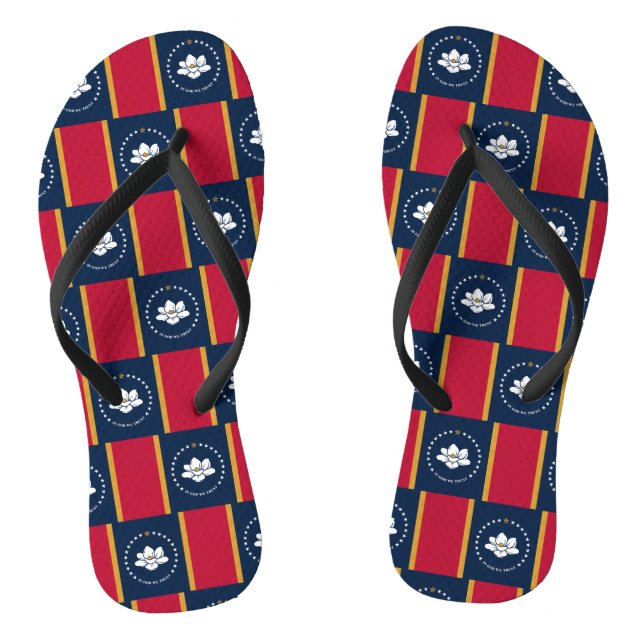 Adult Slim Straps with Flag of Mississippi, USA Thongs (Footbed)