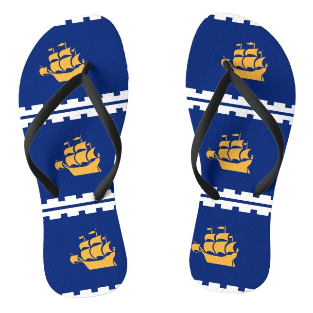 Adult Slim Straps with Flag of Quebec City Thongs (Footbed)