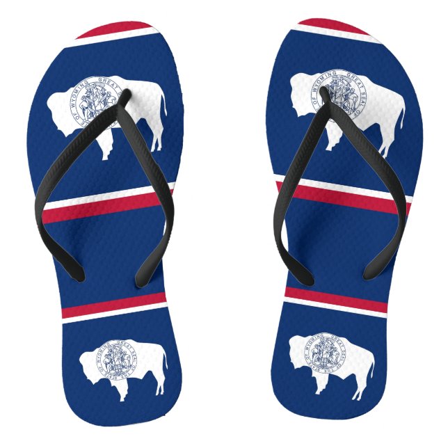Adult Slim Straps with Flag of Wyoming Thongs (Footbed)