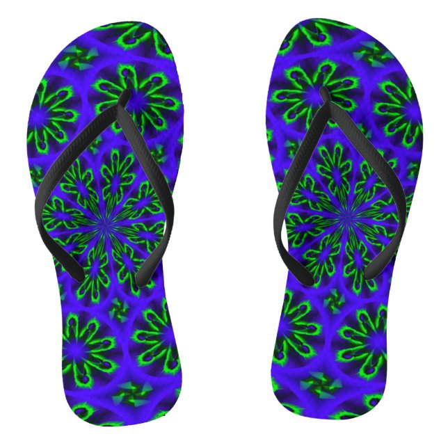 Adult Slim Straps with Green and Blue Design Thongs (Footbed)