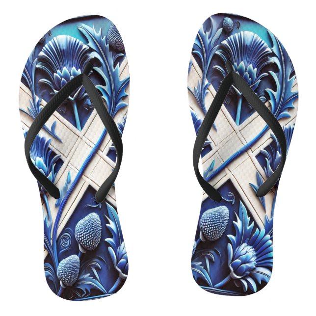 Adult Slim Straps with Scottish Thistles Design Thongs (Footbed)