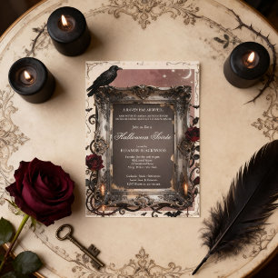 Adult Soirée Gothic Raven & Black Roses Halloween Invitation