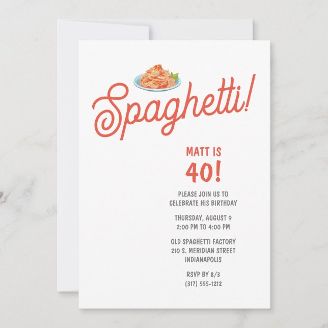 Adult Spaghetti Birthday Party Invitation (Front)