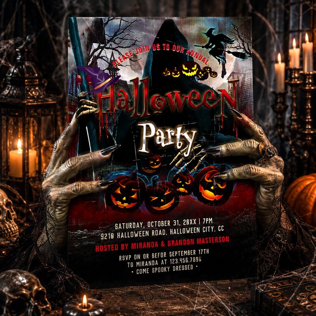 Adult Spooky Ghost Pumpkins Witch Halloween Party Invitation (Creator Uploaded)