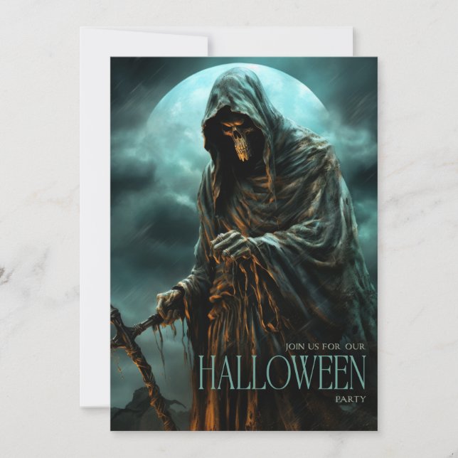 Adult Spooky Scary Grim Reaper Halloween Party Invitation (Front)