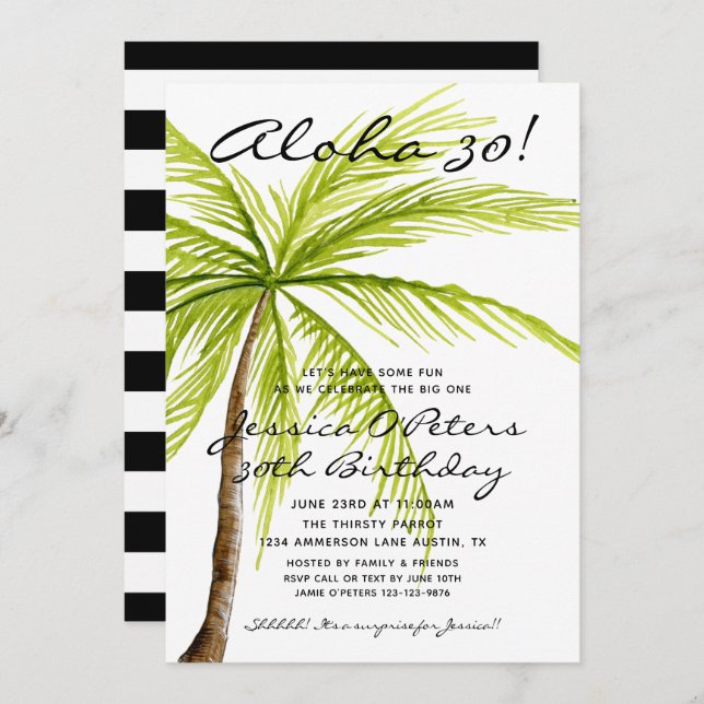 Adult Surprise 30th Birthday Tropical Aloha Party Invitation (Front/Back)
