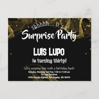 Adult Surprise Birthday Invitation PostCard Black
