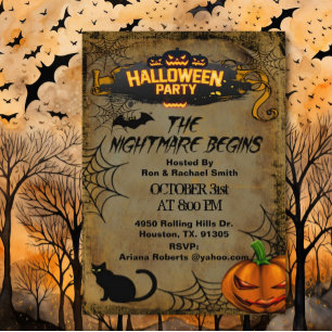 Adult The Nightmare Begins Scary Halloween Party  Invitation