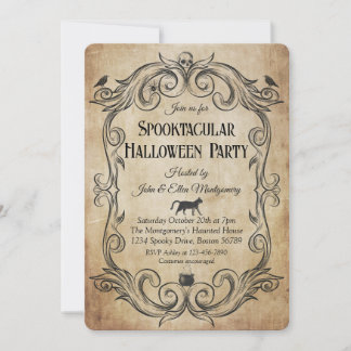 Adult Vintage Gothic Skull Halloween Party Invitation