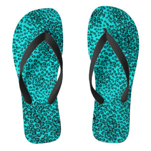 Adult, Wide Strap Flip Flops/Leopard Print-Turquoi Thongs